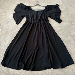 Scomchic Flowy Sleeve Black Midi Dress Women Plus Size 2XL Classic Elegant Curvy